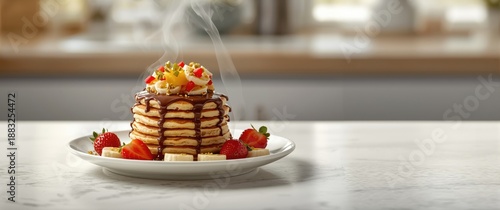 White plate with pancakes t...