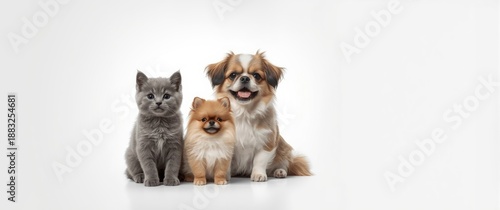 Cute gray kitten and cheerf...