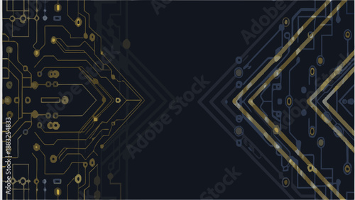 Golden circuitry forming abstract system on dark background