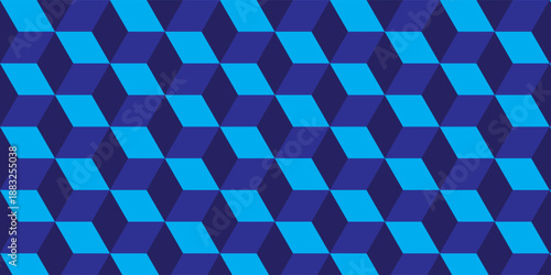 Gray 3d cube seamless isometric pattern background geometric texture. Dark blue 3d cube backdrop squares.