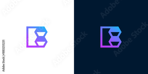 Geometric 'B' logo in a modern, vibrant gradient against a dark and light background