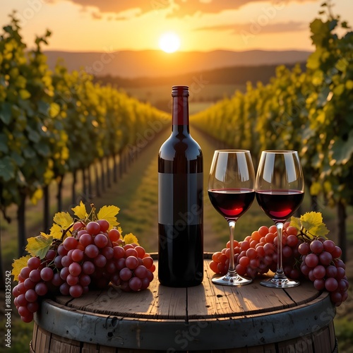 Wine Vineyard Sunset Frame