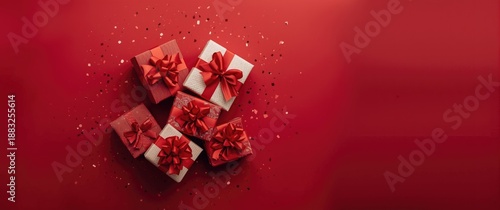 Gift boxes with a red bow o...