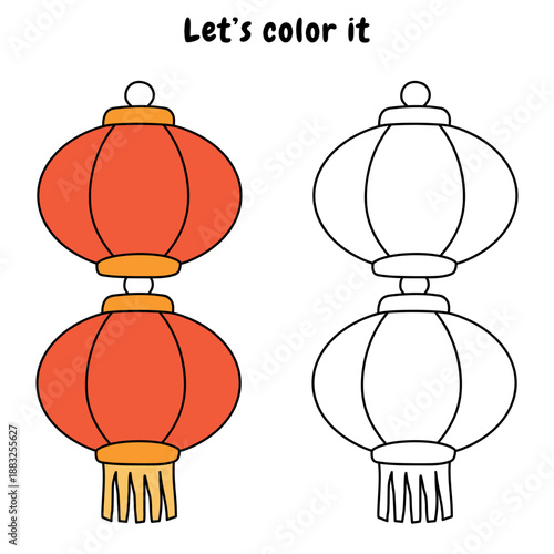 Chinese red lantern coloring pages. Trace and color Chinese red lantern. Coloring page chinese new year element of Chinese red lantern.