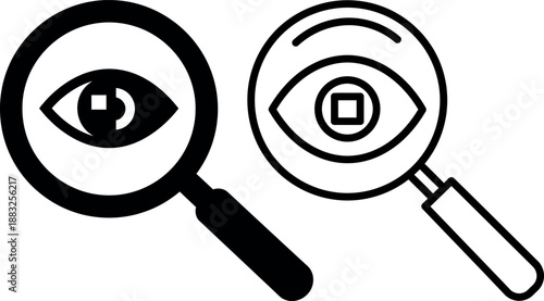Magnifying Glass with Eye Icons for Vision and Search Analysis