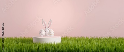 Easter eggs resting on lush...