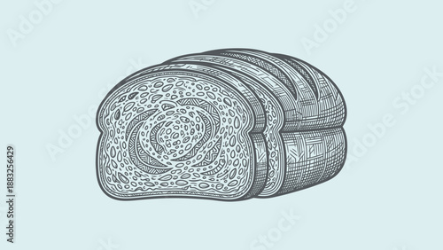 Artistic depiction of sliced bread, showcasing intricate details and textures.