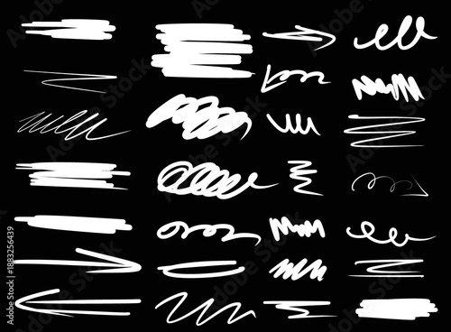 Wallpaper Mural White highlight marker lines and various scribble elements on a black background for emphasis or artistic design. Torontodigital.ca