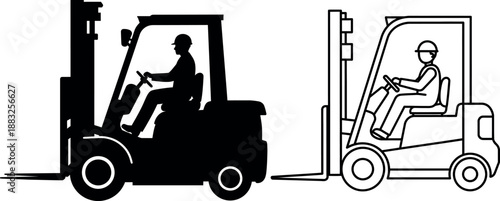 Black and White Forklift Icons with Operator