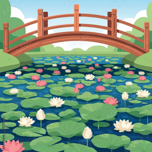 Water Lilies on Pond Surface.