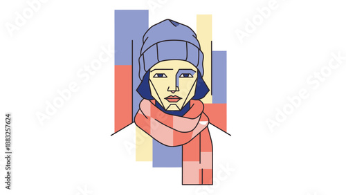 Artistic portrait of a person wearing a hat and scarf, minimalist style.
