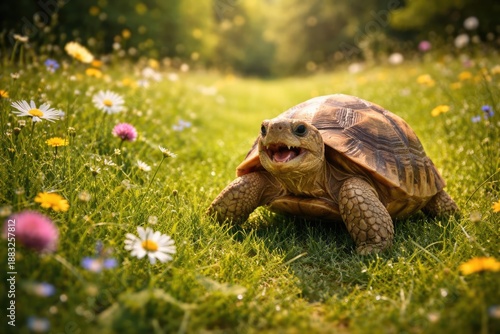 Delighted turtle moving alo...