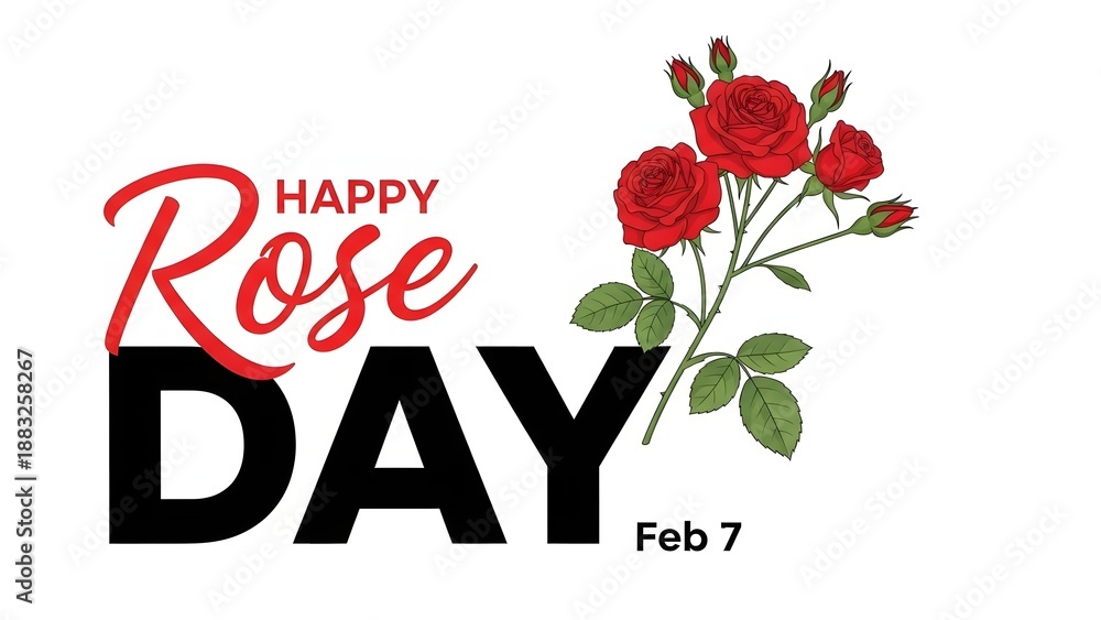 Obraz premium Happy Rose Day Greeting Card with Red Roses and Typography Design