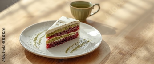Matcha green tea cake with ...