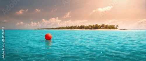 Mid-sea red buoy floating o...