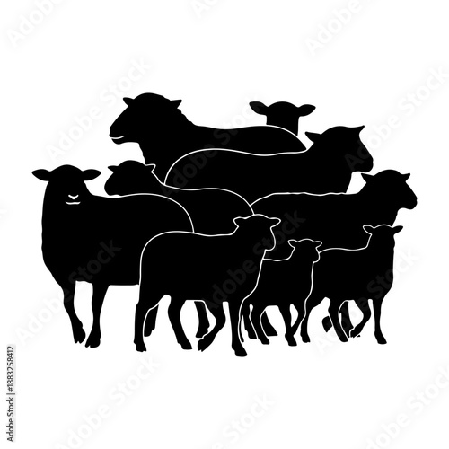 A flock of sheep silhouetted against a white background Vector