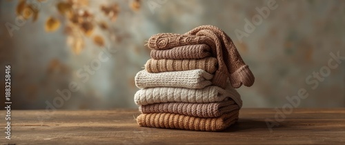 Stack of warm knitted cloth...