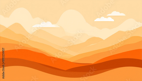 Wüsten-Dünenserie: Eine Reihe von minimalistischen Landschaften mit sanften, geschwungenen Hügeln in warmen Orange- und Sandtönen unter einer tiefstehenden Sonne.KI Generiert