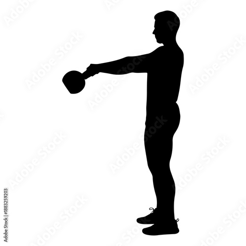 Silhouette of a man performing a kettlebell exercise Vector