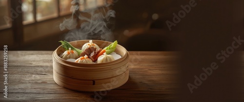 Dim sum dish presented in a...