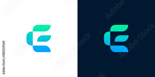 Modern abstract letter E concept logo featuring a vibrant gradient from green to blue, perfect for innovative technology, digital solutions, and cohesive corporate branding