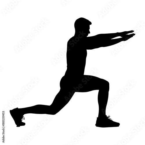 Silhouette of a man performing a lunging exercise with arms extended forward Vector