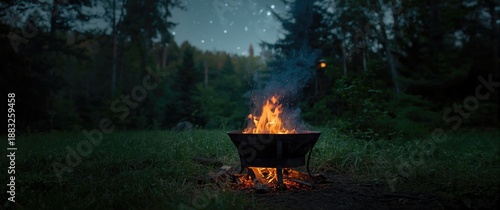Camping scene featuring a m...