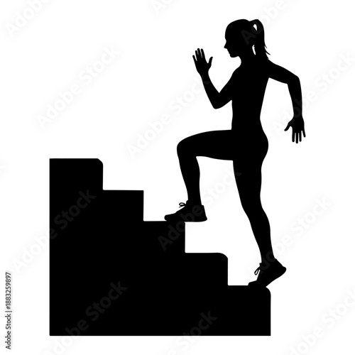 Silhouette of a woman climbing stairs, representing fitness and exercise Vector
