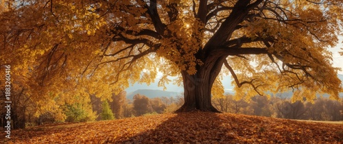 A vivid autumn forest lands...