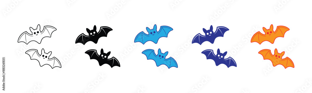 Fototapeta premium Vector illustration icon colorful bats in various colors including black, blue, orange, and white for halloween or spooky designs