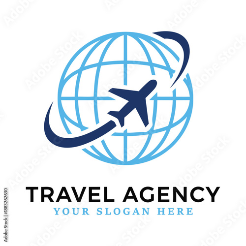Travel agency logo with airplane and globe icon design icon
