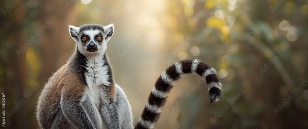 Obraz premium A ring-tailed lemur (Lemur catta) in portrait form