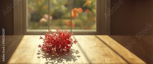 Window view of pink and red...