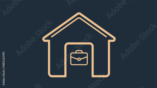 Simple line art illustration of a house with a briefcase inside.