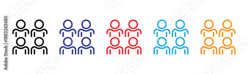 Vector illustration icon colorful people icons in black, blue, red, cyan, and orange