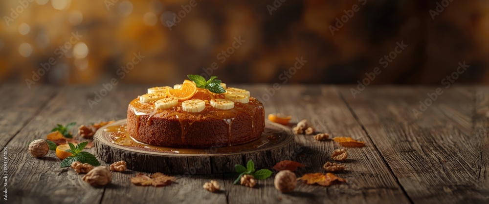 Fototapeta premium Fresh banana and orange homemade cake recipe