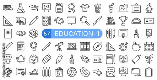 Education Essentials Icon Set Outline Style (Part 1)