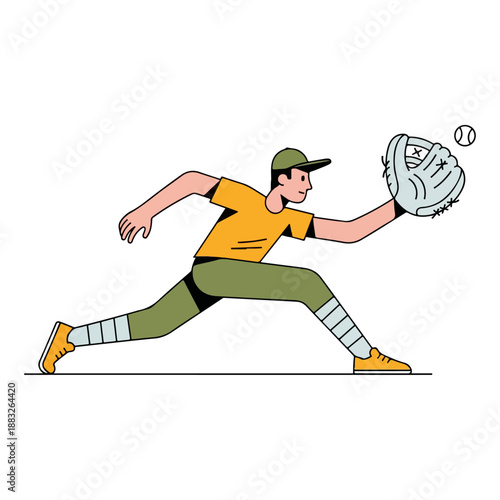Baseball Player Catching Ball Illustration.