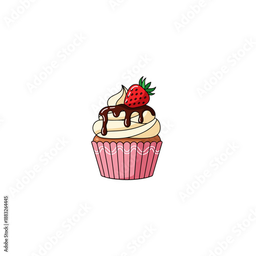 Delicious Chocolate Strawberry Cupcake Illustration.