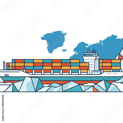 Cargo Ship Transporting Containers Across Ocean.