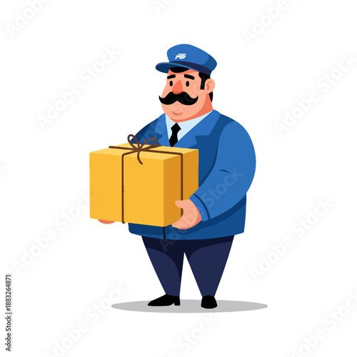 Cartoon Delivery Man Holding Yellow Package.