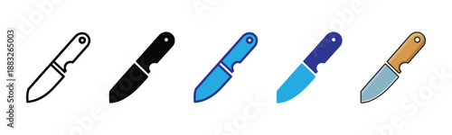 Vector illustration icon a set of colorful kitchen knives with different handles and blades