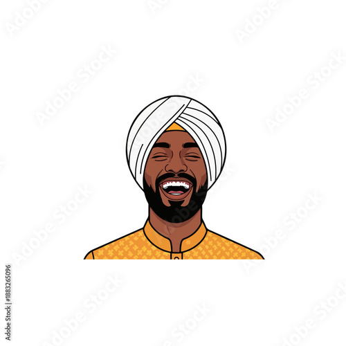 Man Wearing Turban Smiling Illustration.