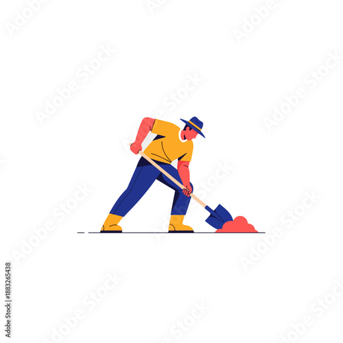 Man Digging Soil with Shovel Illustration.