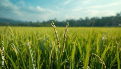 Green rice plants on a farm...