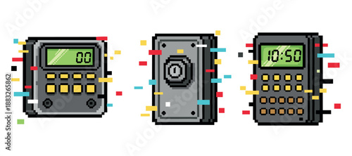 Retro pixel art digital timers - vintage countdown clocks in 8-bit style. Not editable stroke