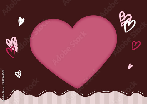 チョコレートとハートのバレンタイン背景フレーム　ピンク