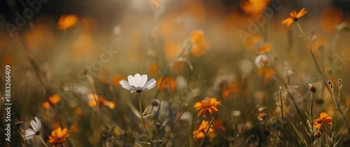 Field of White Cosmos Flowe...