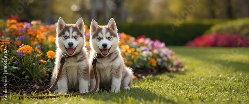 Joyful Siberian husky puppi...