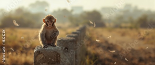 Monkey resting on concrete ...
